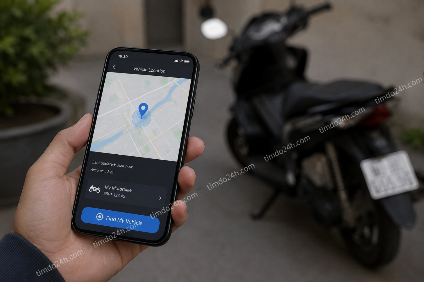 Hình ảnh minh hoạ ứng dụng định vị GPS trên điện thoại giúp tìm xe máy bị mất cắp