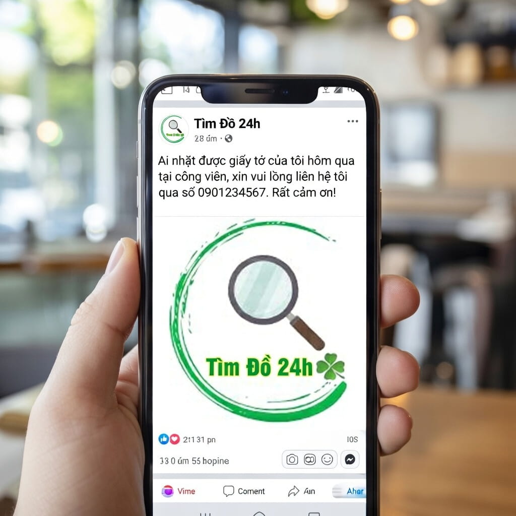 Bài đăng tìm giấy tờ thất lạc trên nhóm cư dân Facebook.