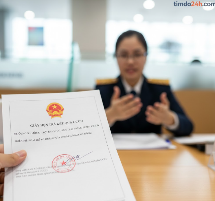 Giay hen tra ket qua CCCD gan chip dung de lam thu tuc giao dich tai quay ngan hang