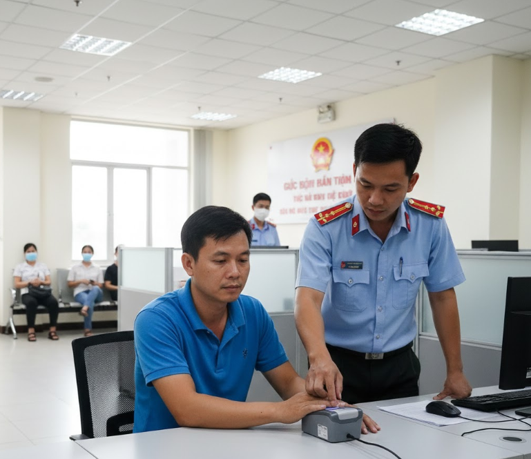 Quy trình lấy dấu vân tay điện tử khi làm lại Căn cước công dân gắn chip tại cơ quan công an.